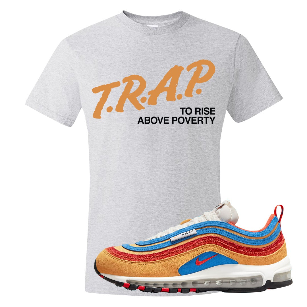 Tan AMRC 97s T Shirt | Trap To Rise Above Poverty, Ash