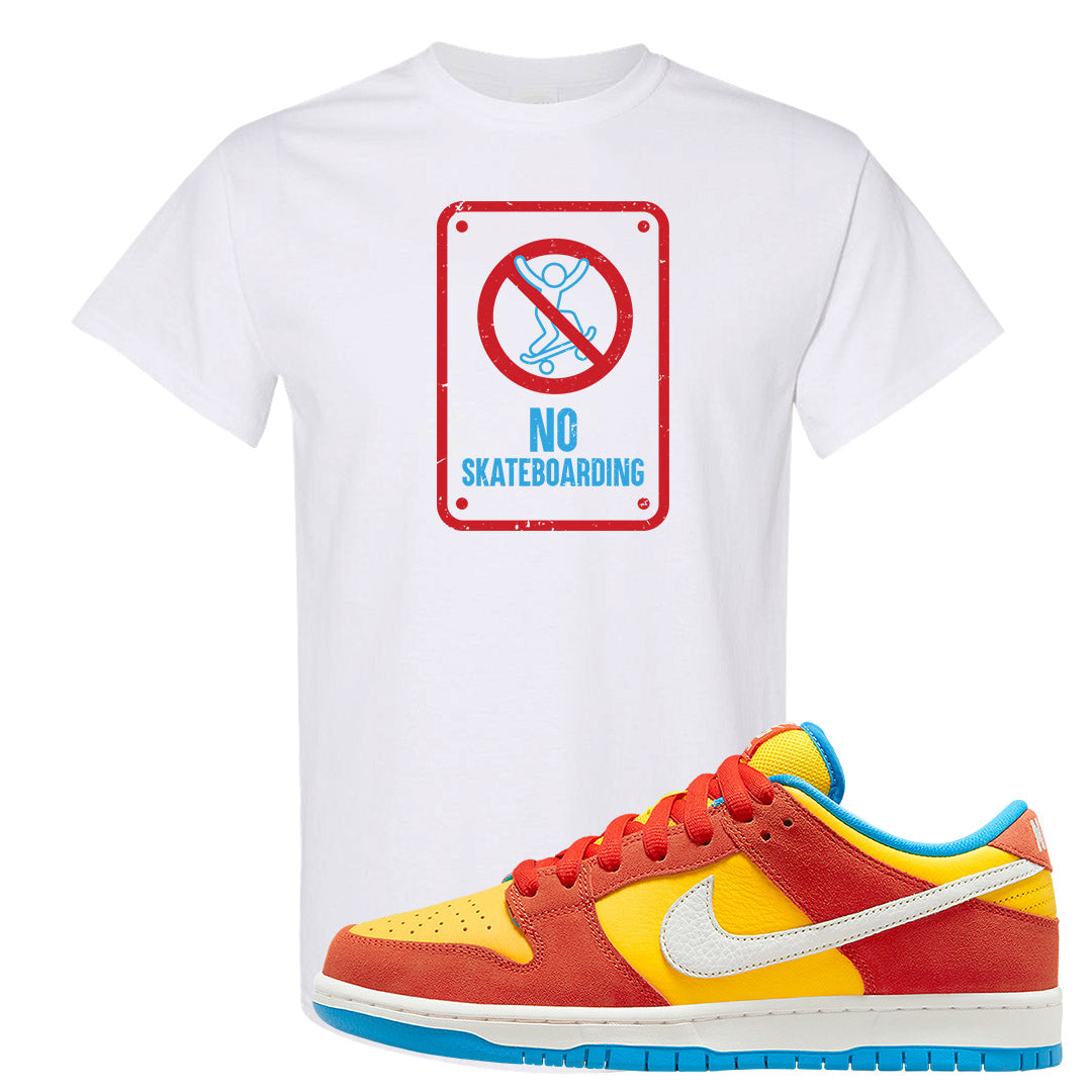 Habanero Red Gold Blue Low Dunks T Shirt | No Skating Sign, White