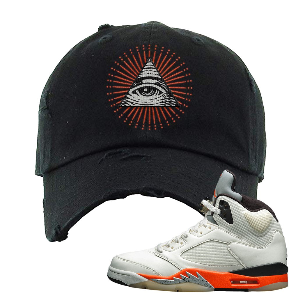 Shattered Backboard 5s Distressed Dad Hat | All Seeing Eye, Black