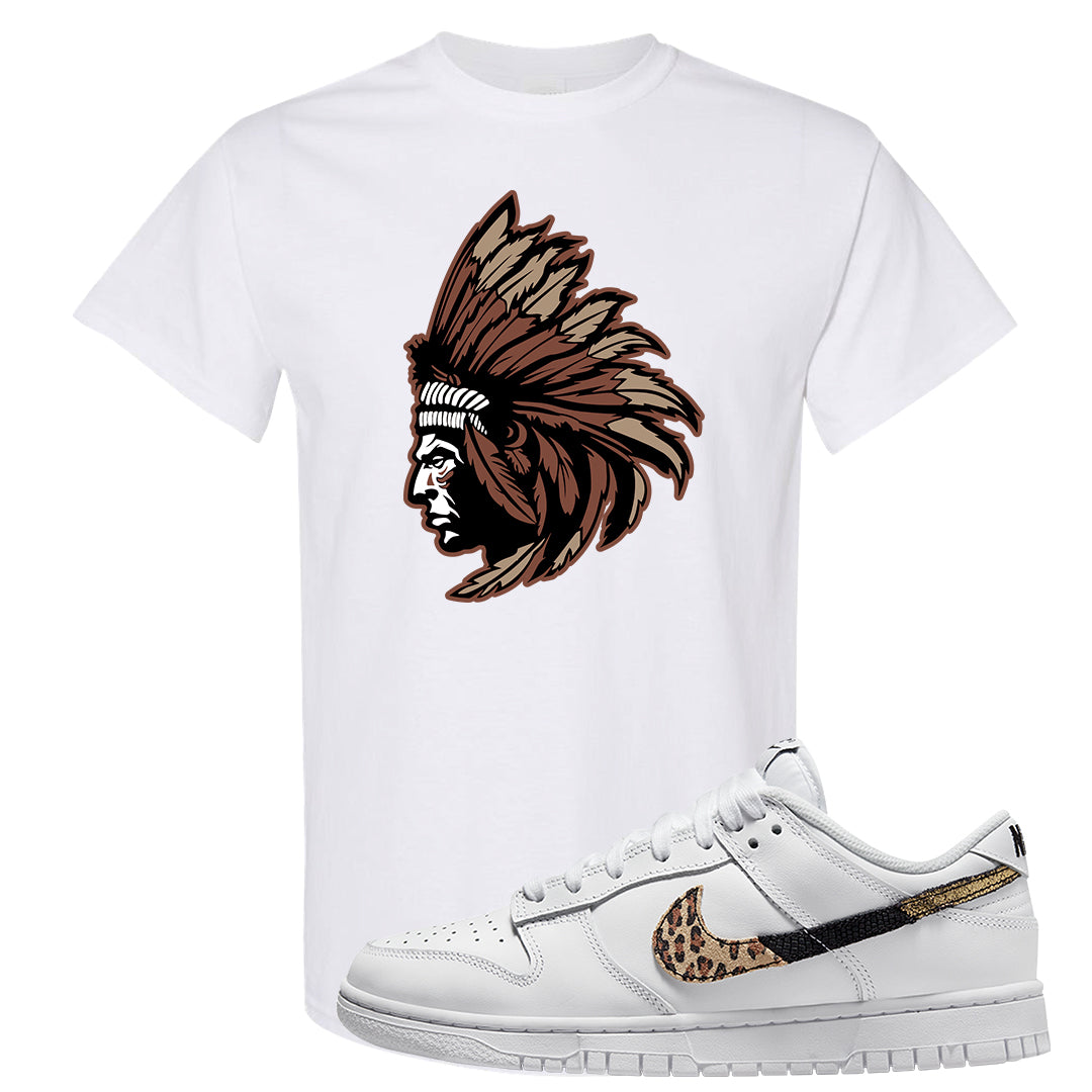 Primal White Leopard Low Dunks T Shirt | Indian Chief, White