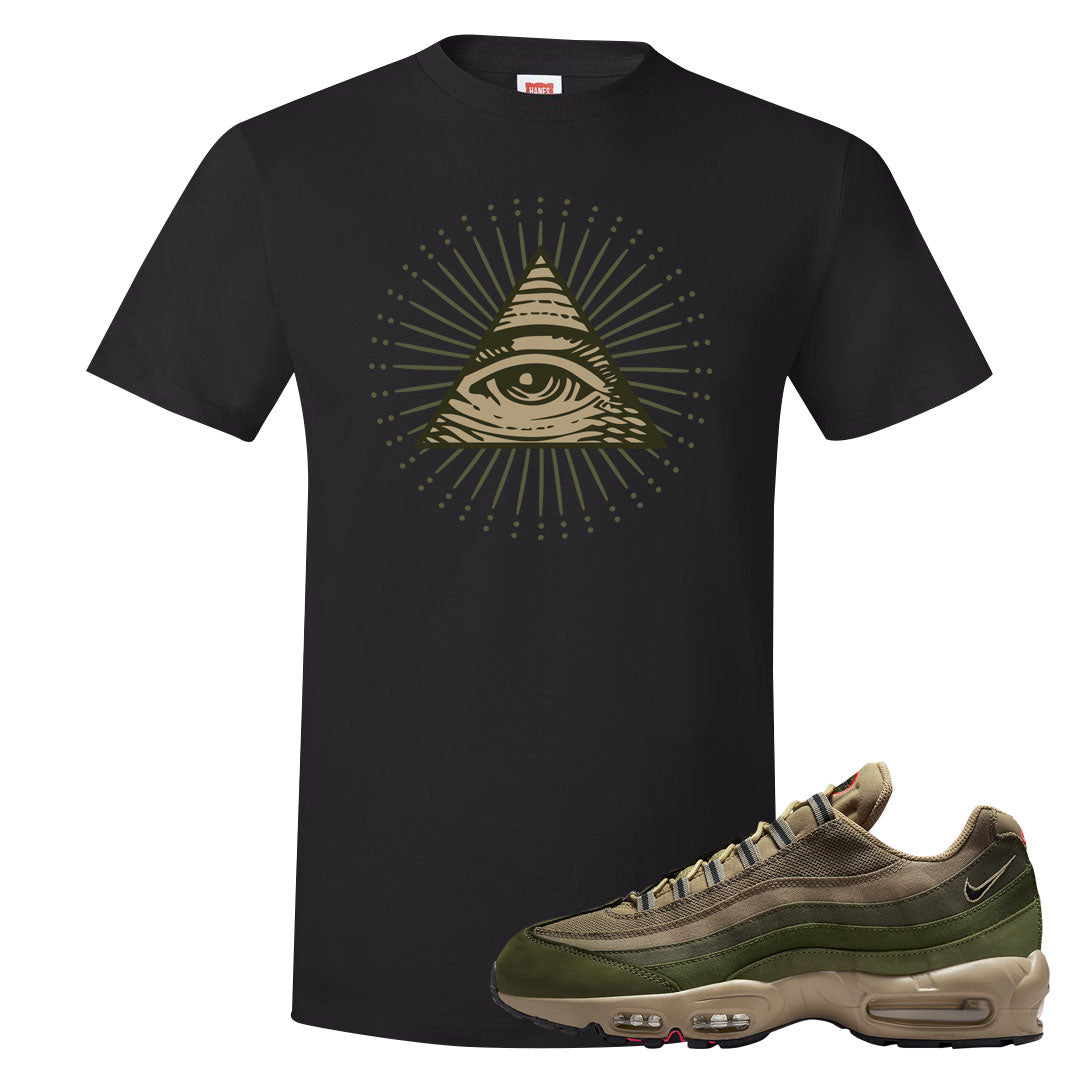 Medium Olive Rough Green 95s T Shirt | All Seeing Eye, Black