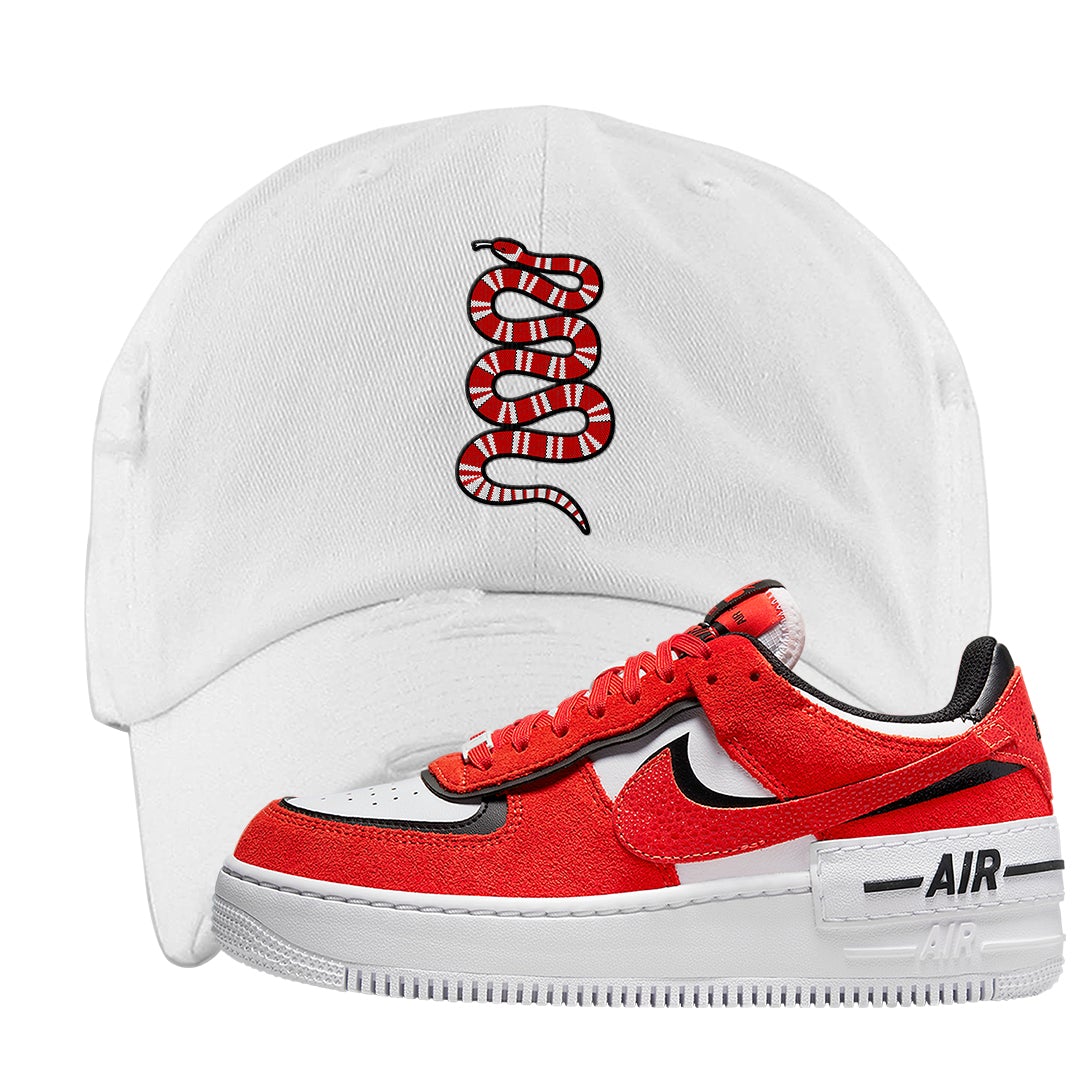 Shadow Chicago AF 1s Distressed Dad Hat | Coiled Snake, White