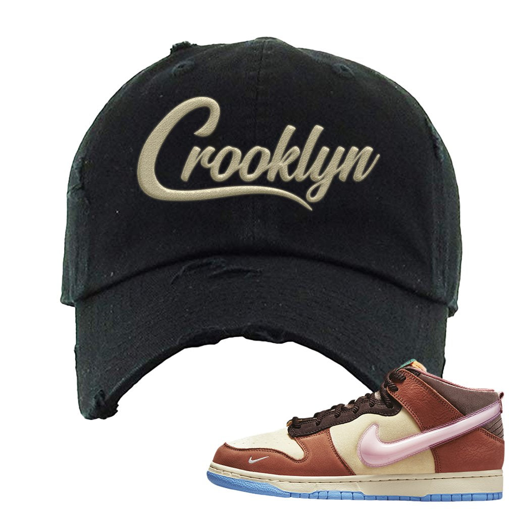 Chocolate Milk Mid Dunks Distressed Dad Hat | Crooklyn, Black