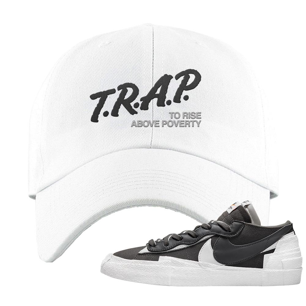 Iron Grey Low Blazers Dad Hat | Trap To Rise Above Poverty, White
