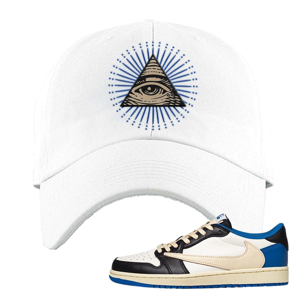 Sail Black Military Blue Shy Pink Low 1s Dad Hat | All Seeing Eye, White
