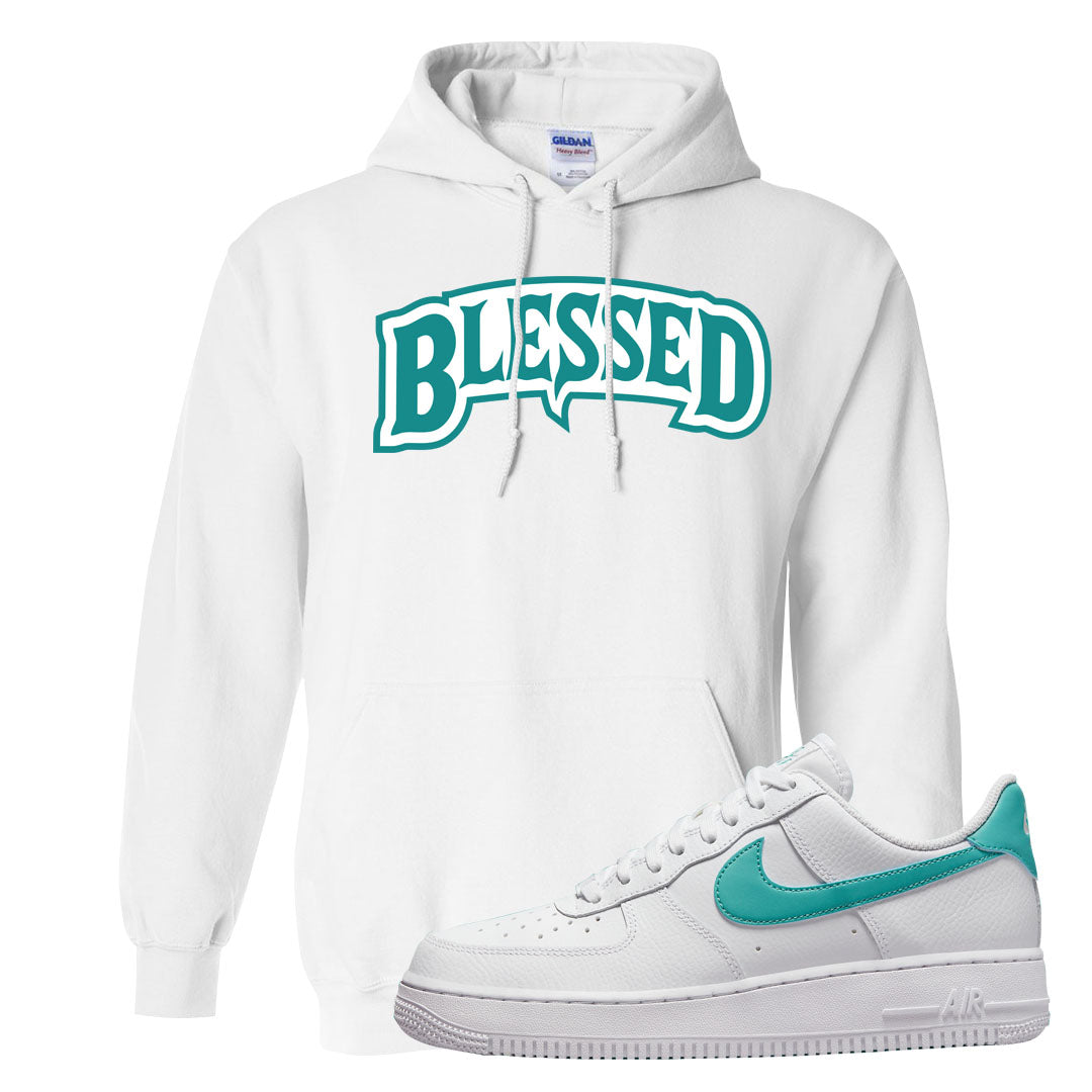 Washed Teal Low 1s Hoodie | Blessed Arch, White