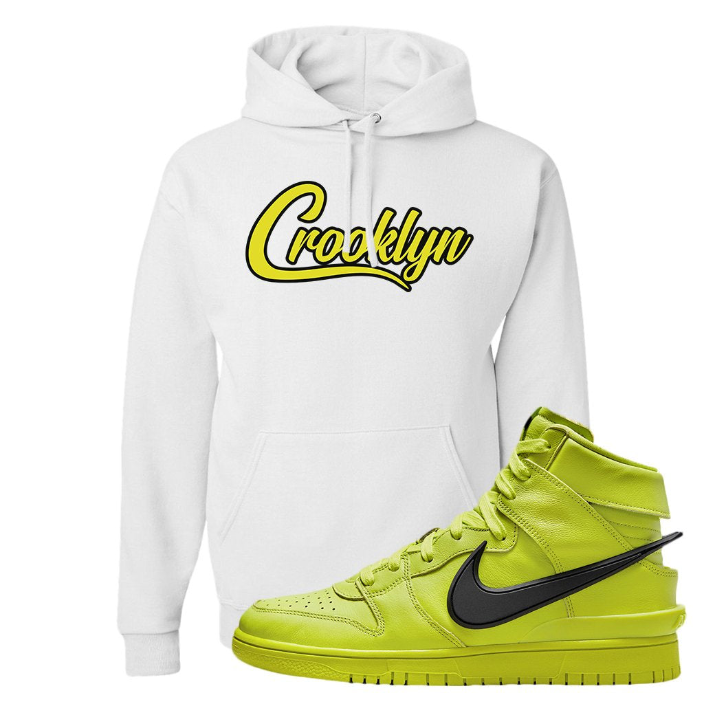 Atomic Green High Dunks Hoodie | Crooklyn, White