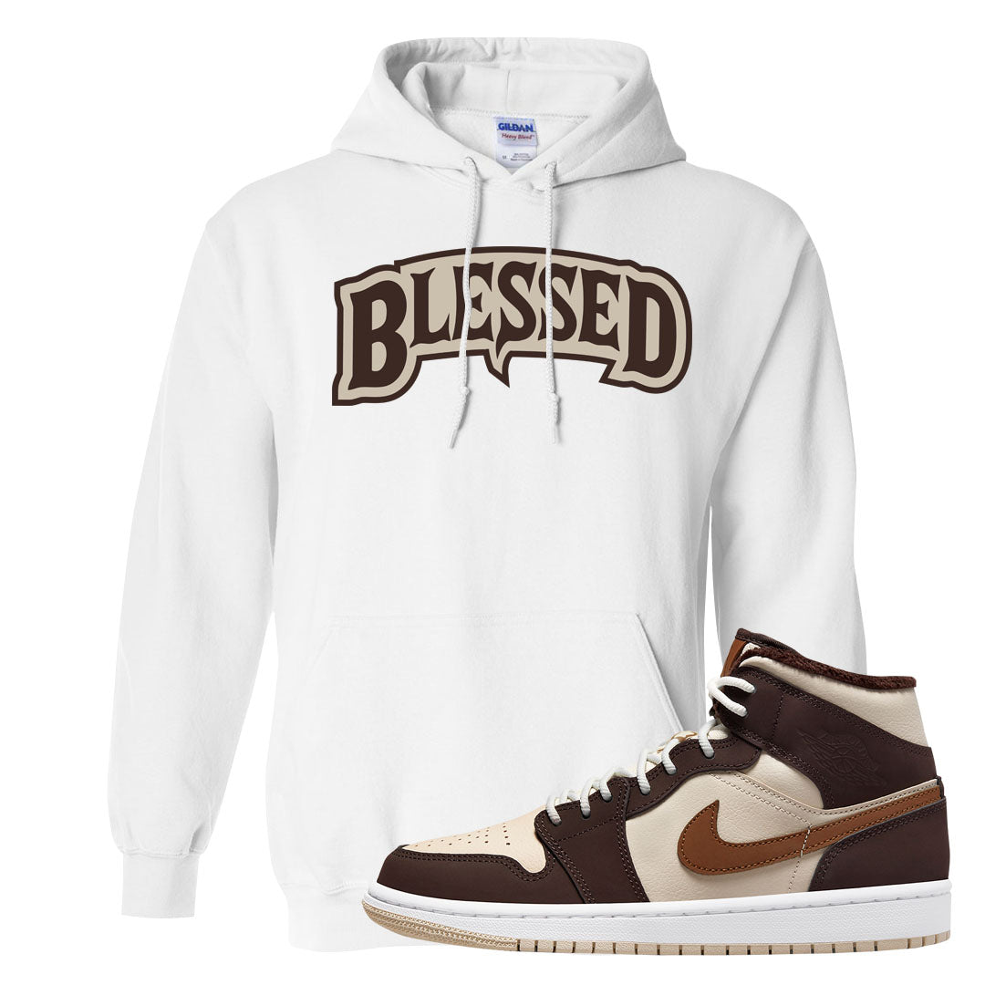 Brown Fleece Mid 1s Hoodie | Blessed Arch, White