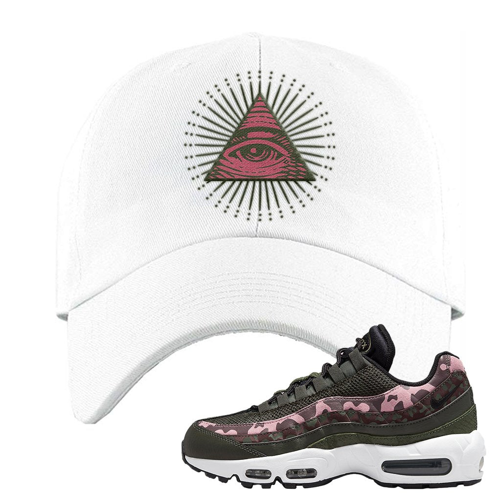 Olive Pink Camo 95s Dad Hat | All Seeing Eye, White