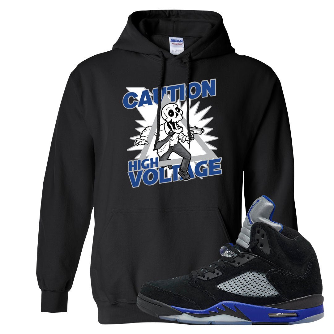 Racer Blue 5s Hoodie | Caution High Voltage, Black