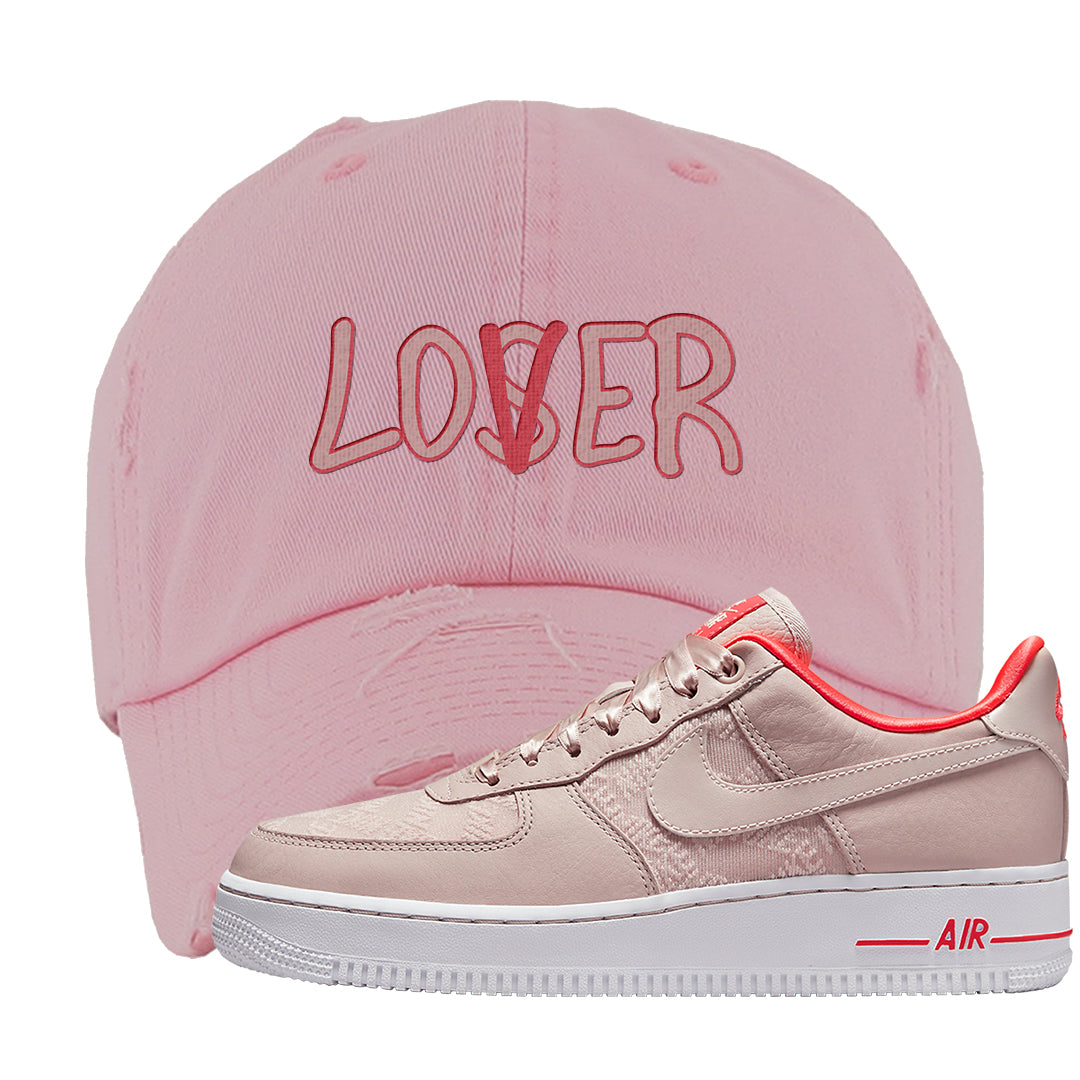 Satin Rose Gold Low AF1s Distressed Dad Hat | Lover, Light Pink