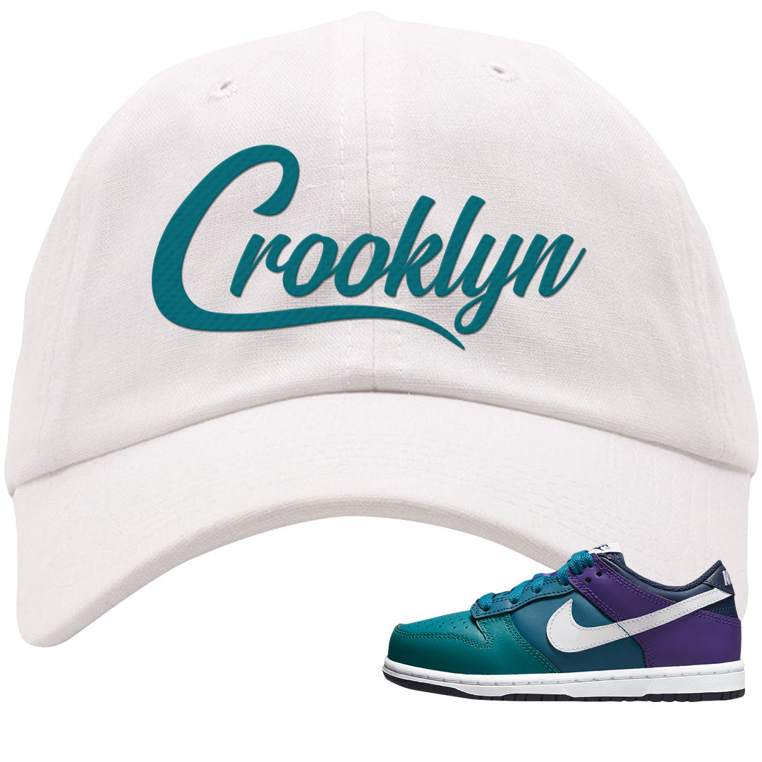 Teal Purple Low Dunks Dad Hat | Crooklyn, White