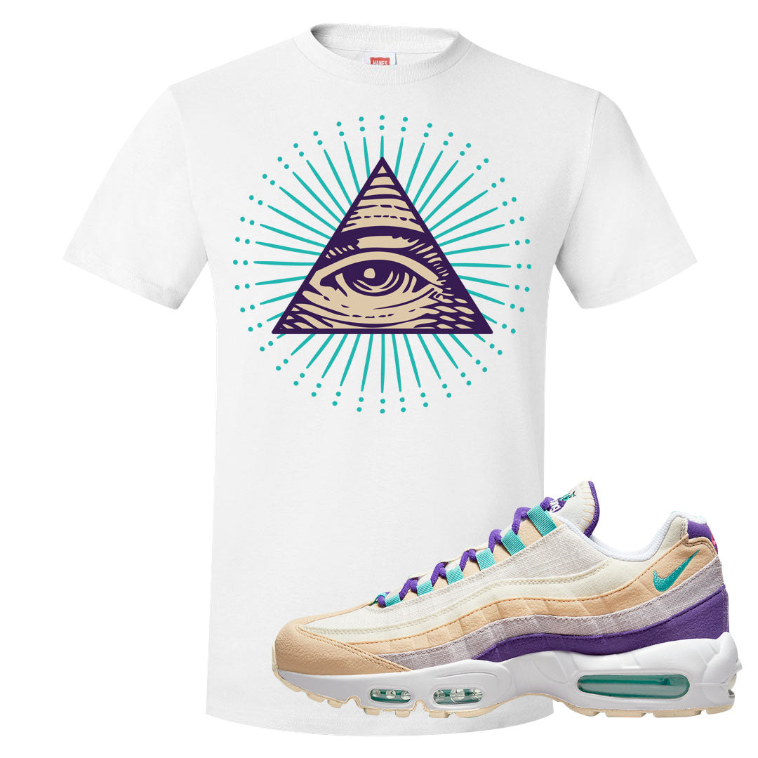 Sprung Natural Purple 95s T Shirt | All Seeing Eye, White