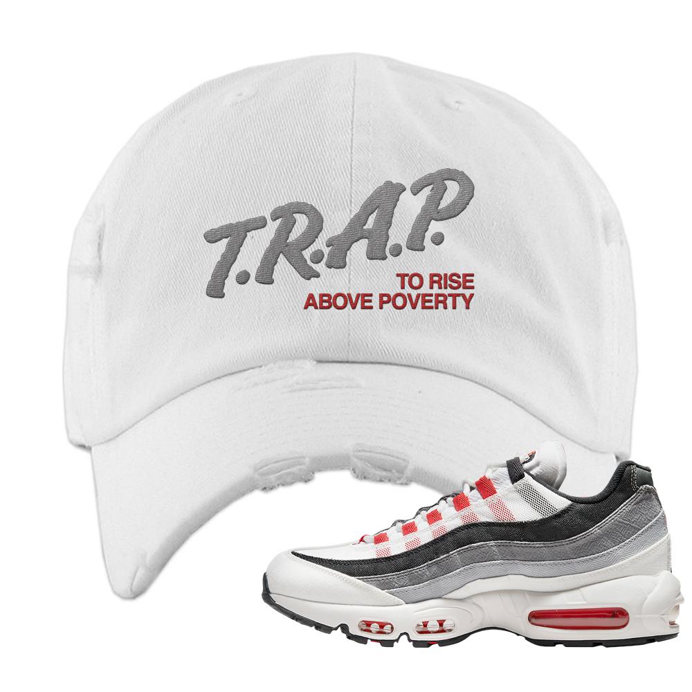 Comet 95s Distressed Dad Hat | Trap To Rise Above Poverty, White