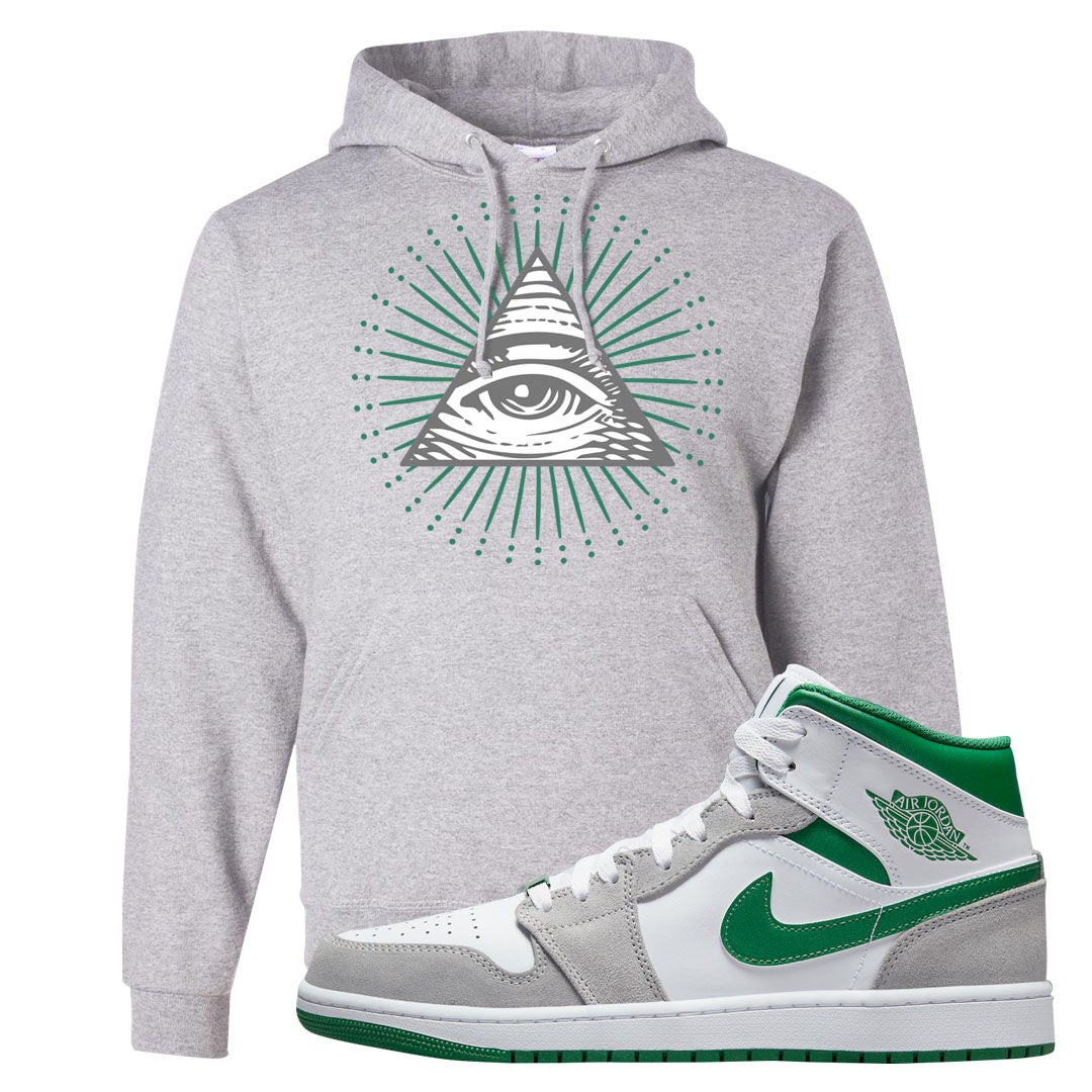 Light Smoke Pine Green Mid 1s Hoodie | All Seeing Eye, Ash