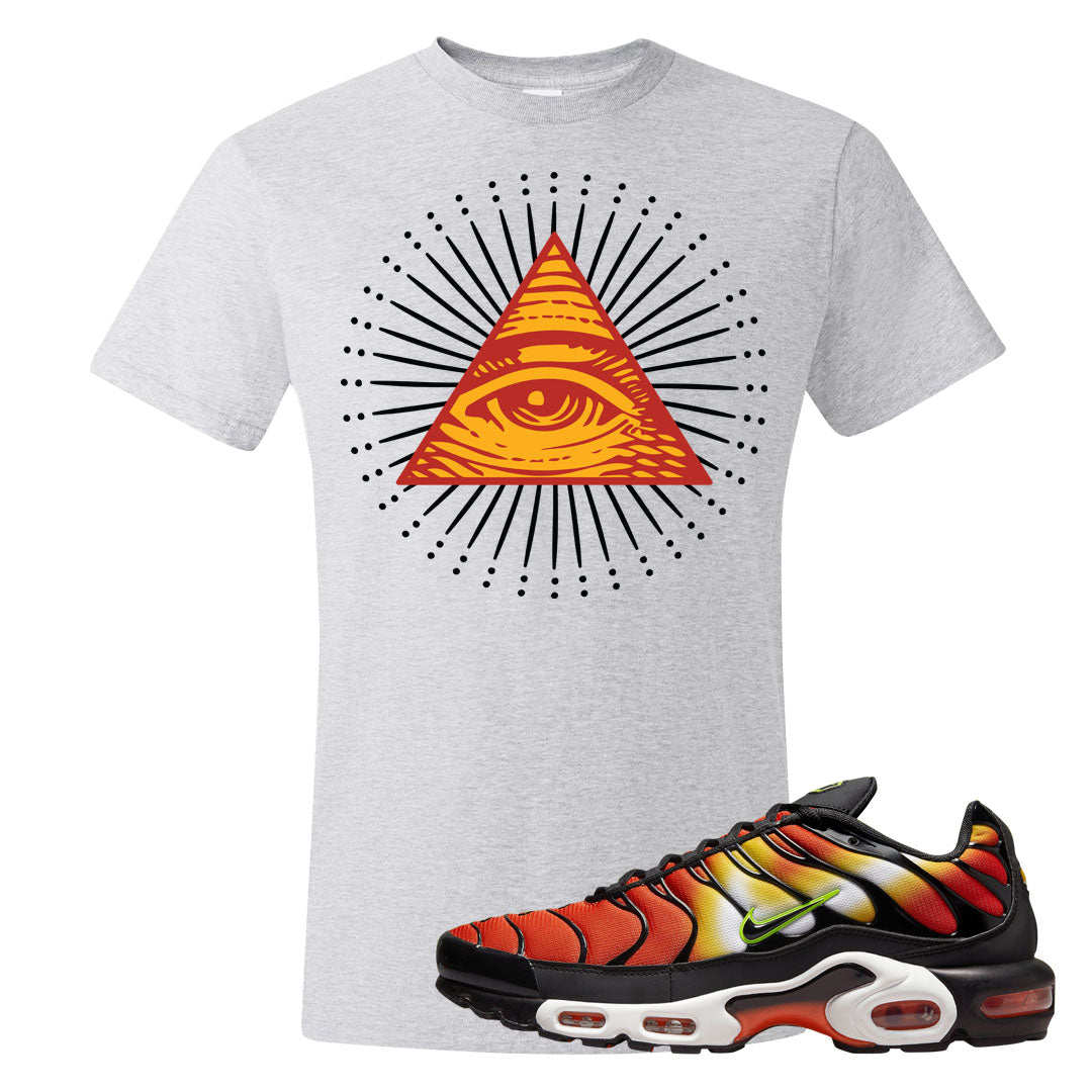 Sunset Gradient Pluses T Shirt | All Seeing Eye, Ash