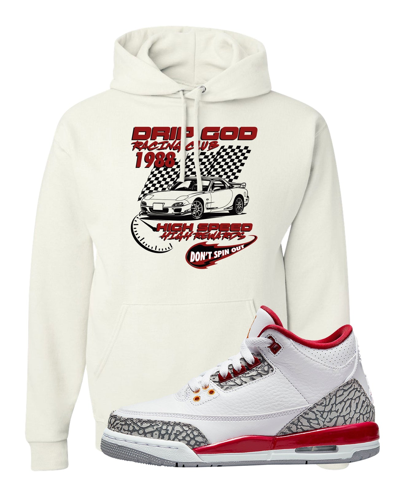 Cardinal Red 3s Hoodie | Drip God Racing Club, White