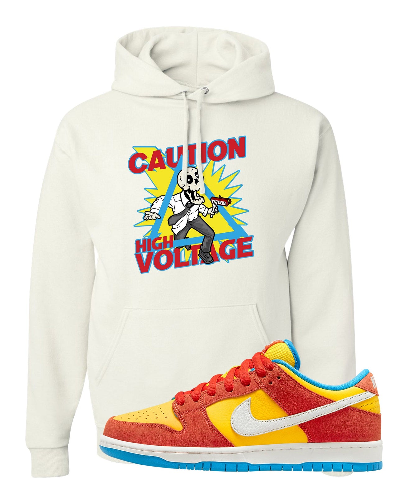 Habanero Red Gold Blue Low Dunks Hoodie | Caution High Voltage, White