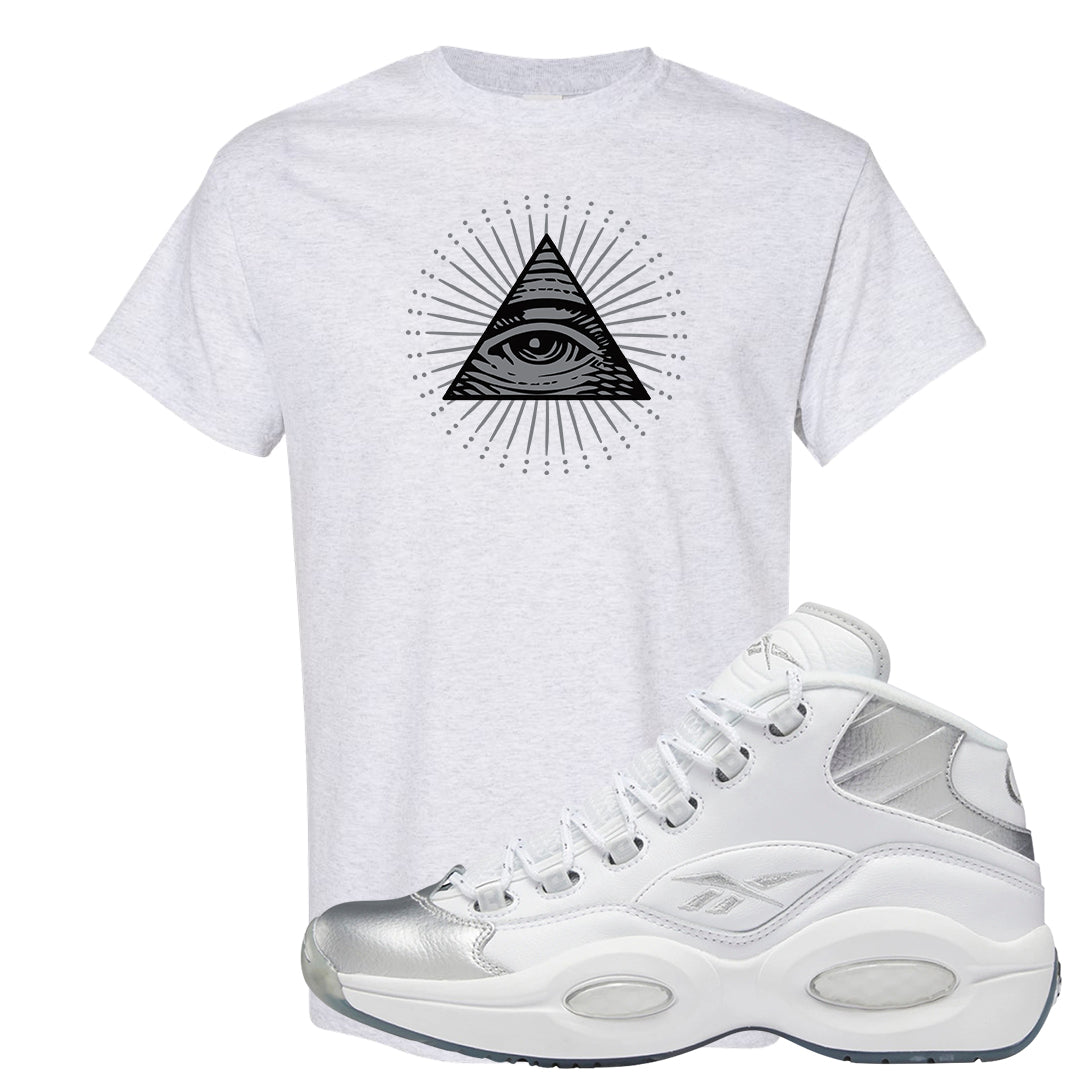 25th Anniversary Mid Questions T Shirt | All Seeing Eye, Ash