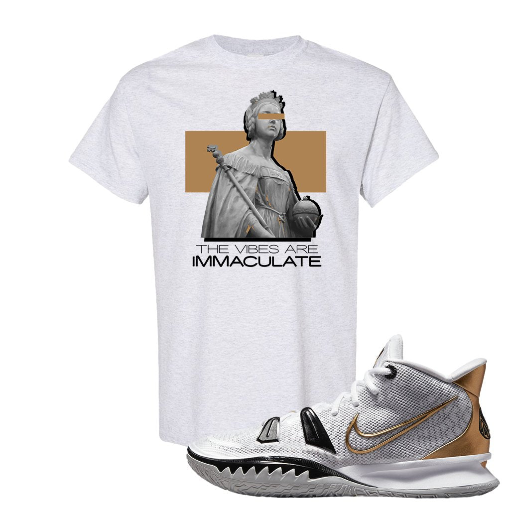 White Black Metallic Gold Kyrie 7s T Shirt | The Vibes Are Immaculate, Ash