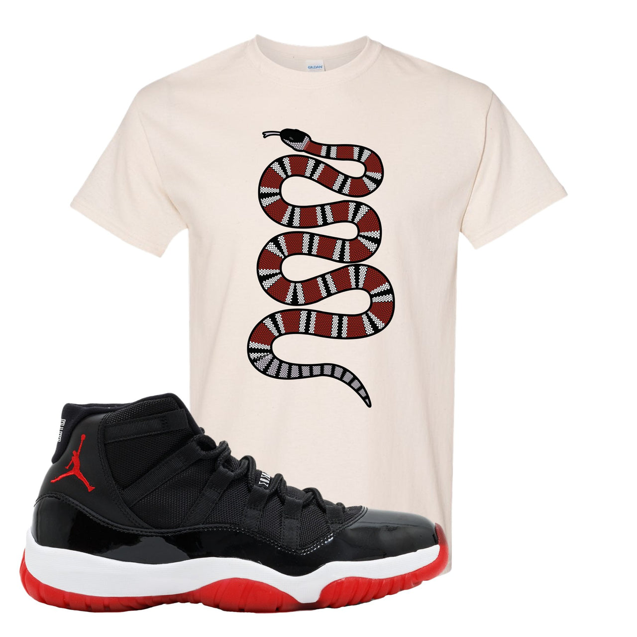 Jordan 11 Bred Coiled Snake White Sneaker Hook Up T-Shirt