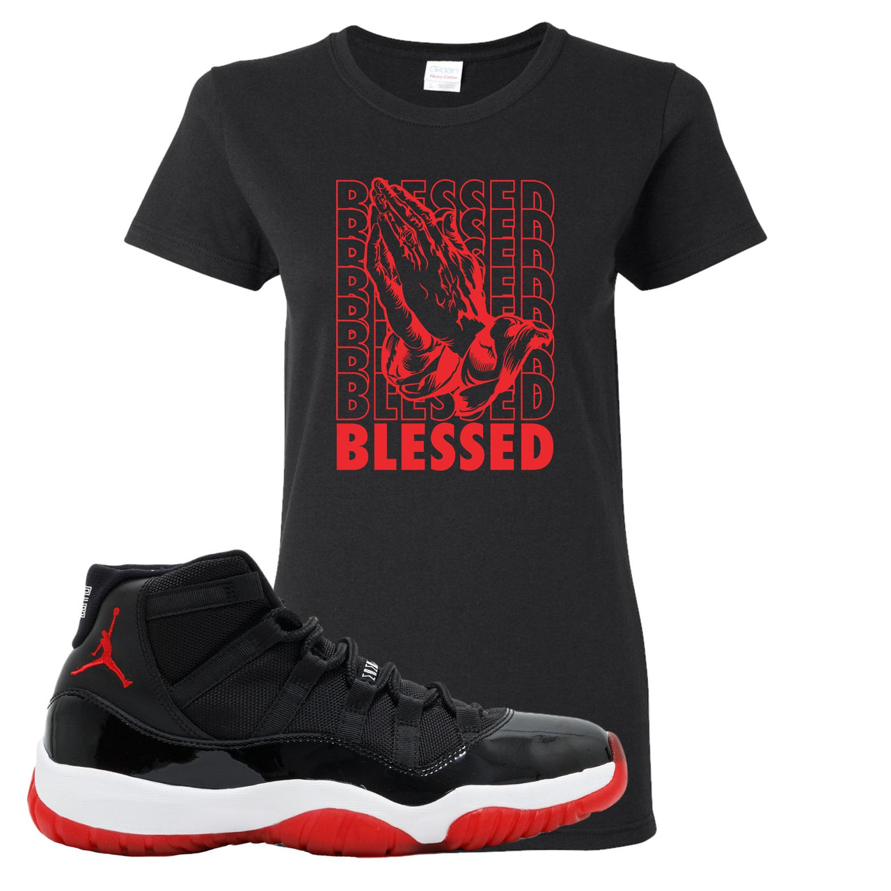 Jordan 11 Bred Blessed Black Sneaker Hook Up Women's T-Shirt