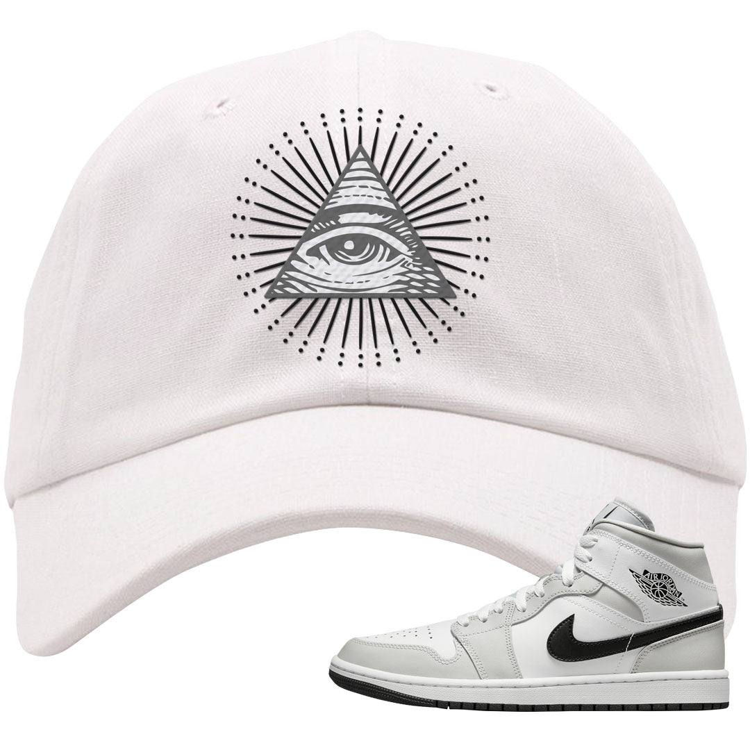 Light Smoke Grey Mid 1s Dad Hat | All Seeing Eye, White