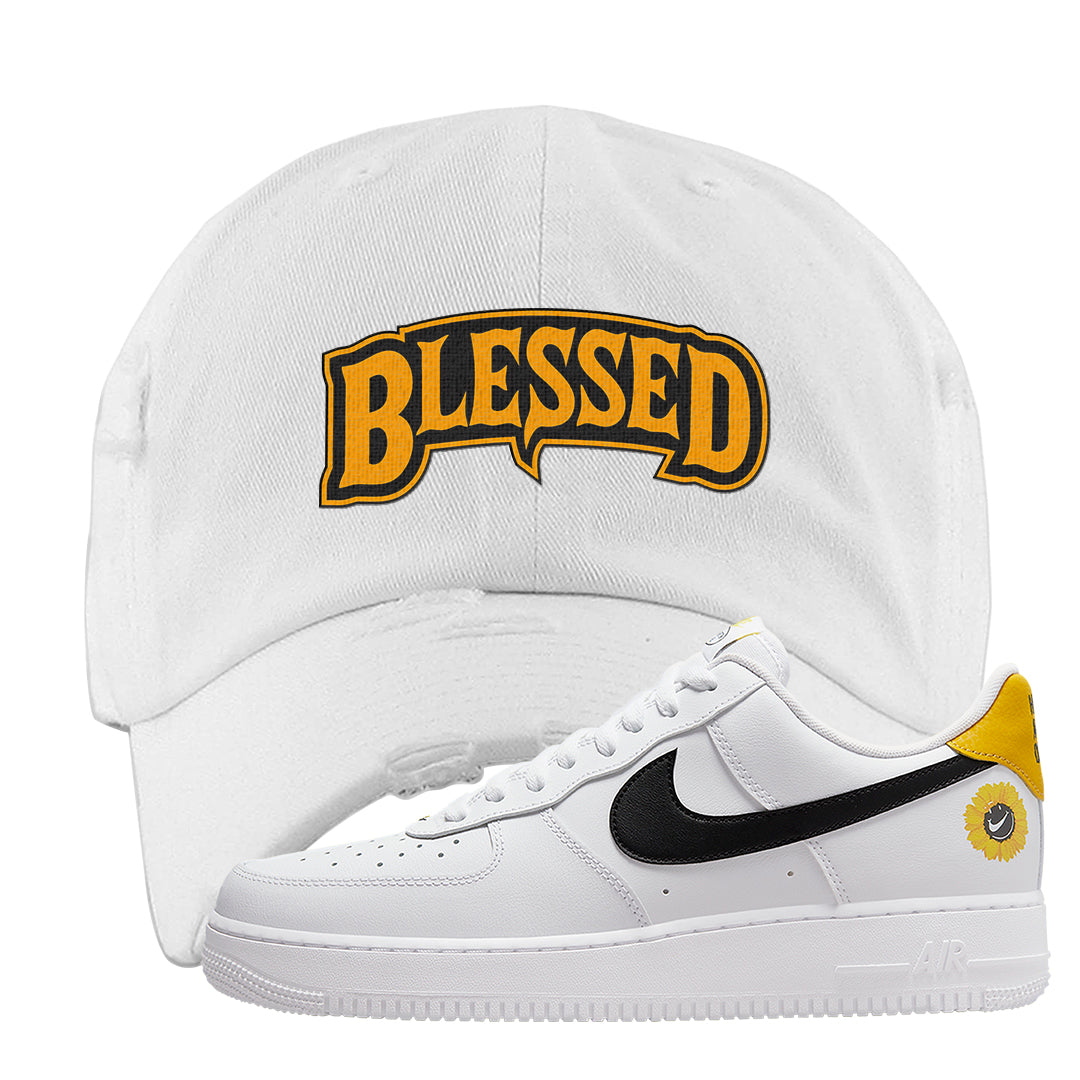 Have A Nice Day AF1s Distressed Dad Hat | Blessed Arch, White