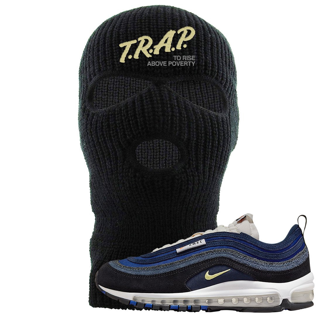 Navy Suede AMRC 97s Ski Mask | Trap To Rise Above Poverty, Black
