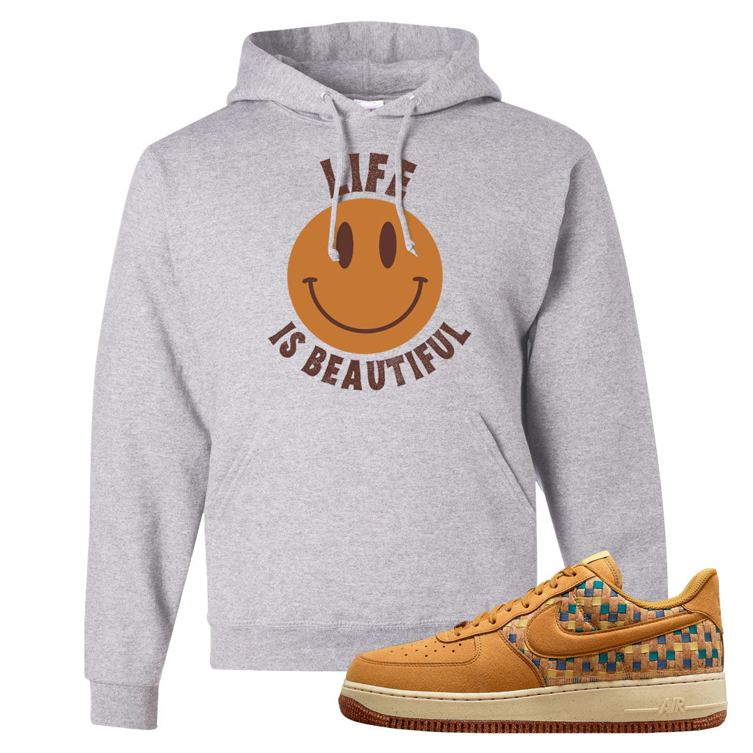 Woven Cork Low AF 1s Hoodie | Smile Life Is Beautiful, Ash