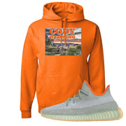 Yeezy 350 V2 Desert Sage Sneaker Pullover Hoodie | Cody Wyoming Heart Of The West | Safety Orange