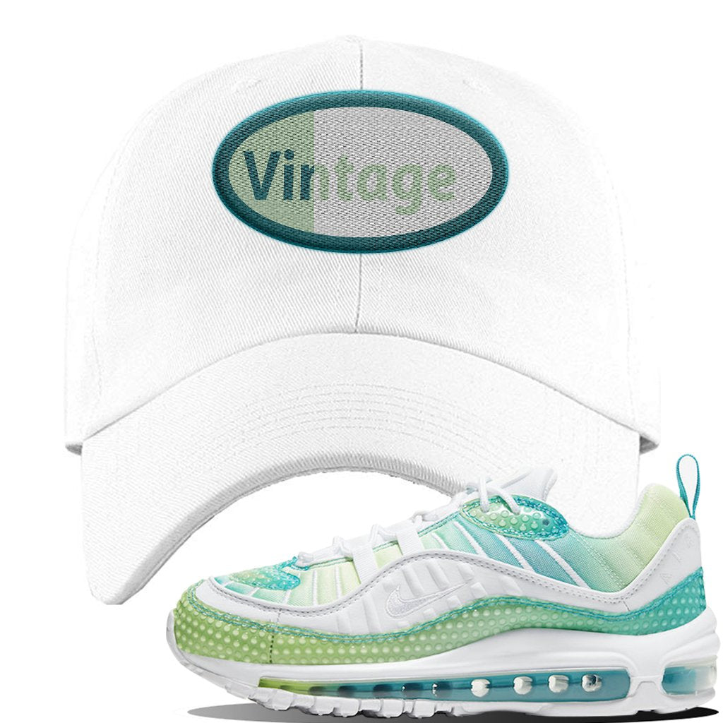 WMNS Air Max 98 Bubble Pack Sneaker White Dad Hat | Hat to match Nike WMNS Air Max 98 Bubble Pack Shoes | Vintage Oval