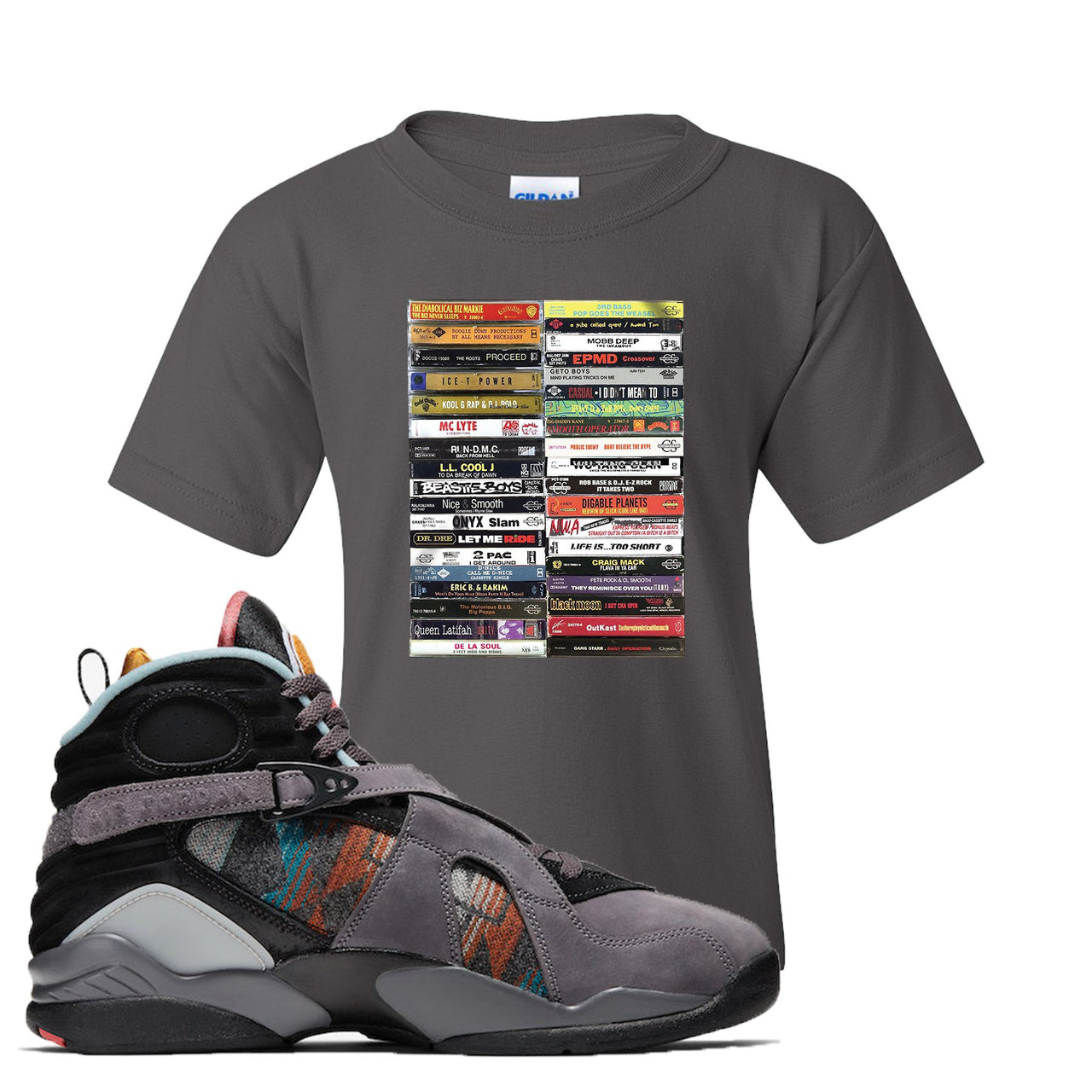Jordan 8 N7 Pendleton Cassette Charcoal Gray Sneaker Hook Up Kid's T-Shirt