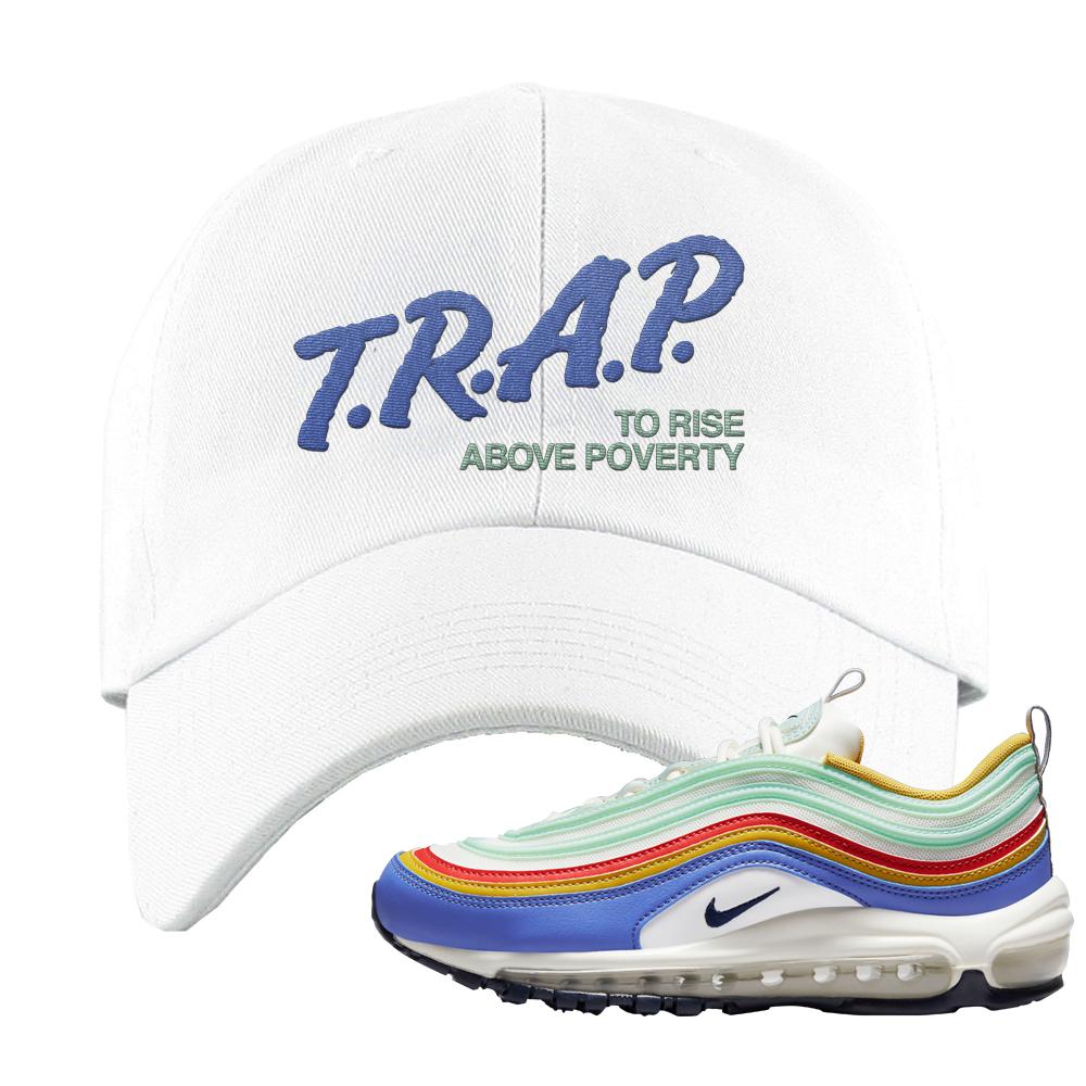 Multicolor 97s Dad Hat | Trap To Rise Above Poverty, White