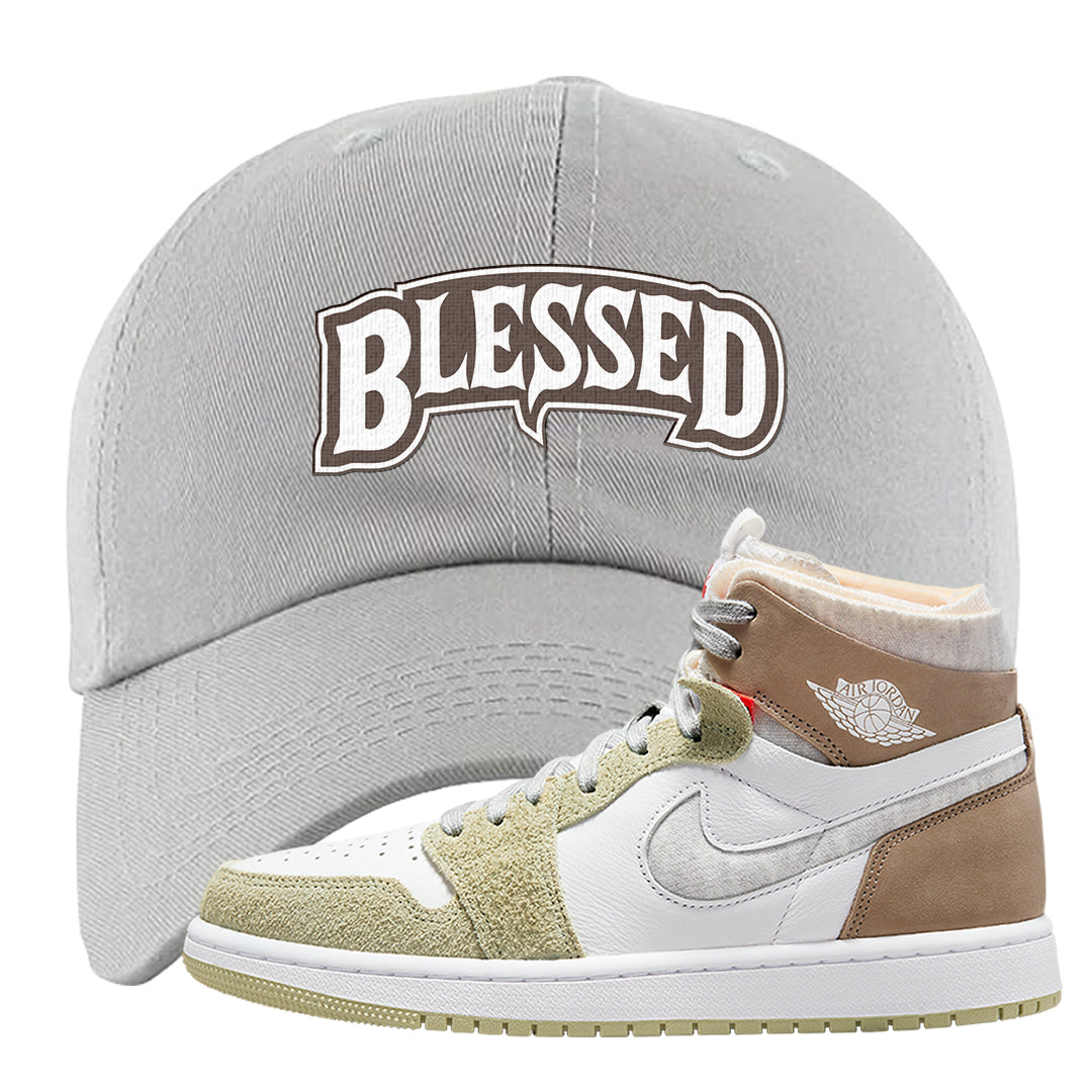 Zoom CMFT Olive Aura 1s Dad Hat | Blessed Arch, Light Gray