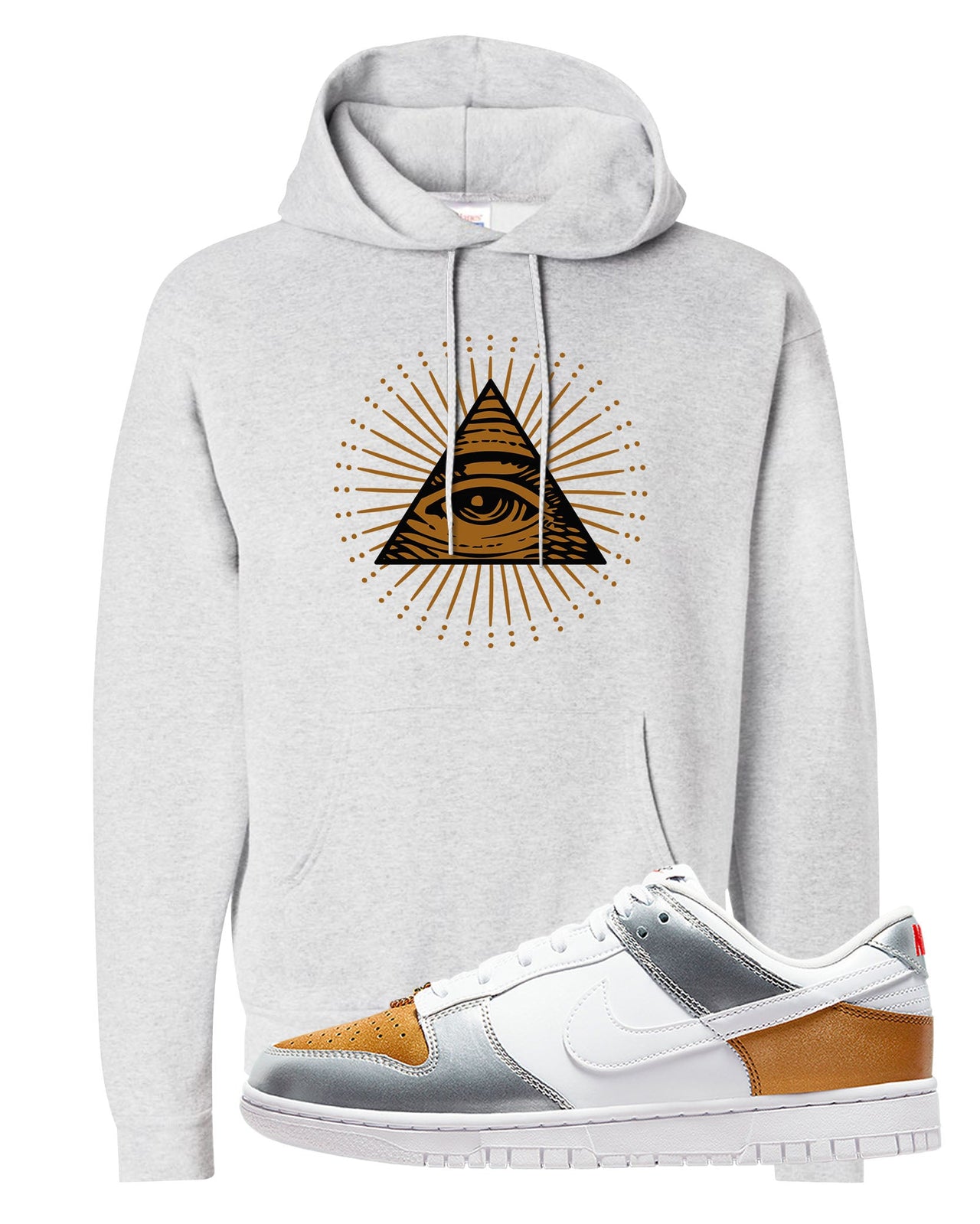 Gold Silver Red Low Dunks Hoodie | All Seeing Eye, Ash