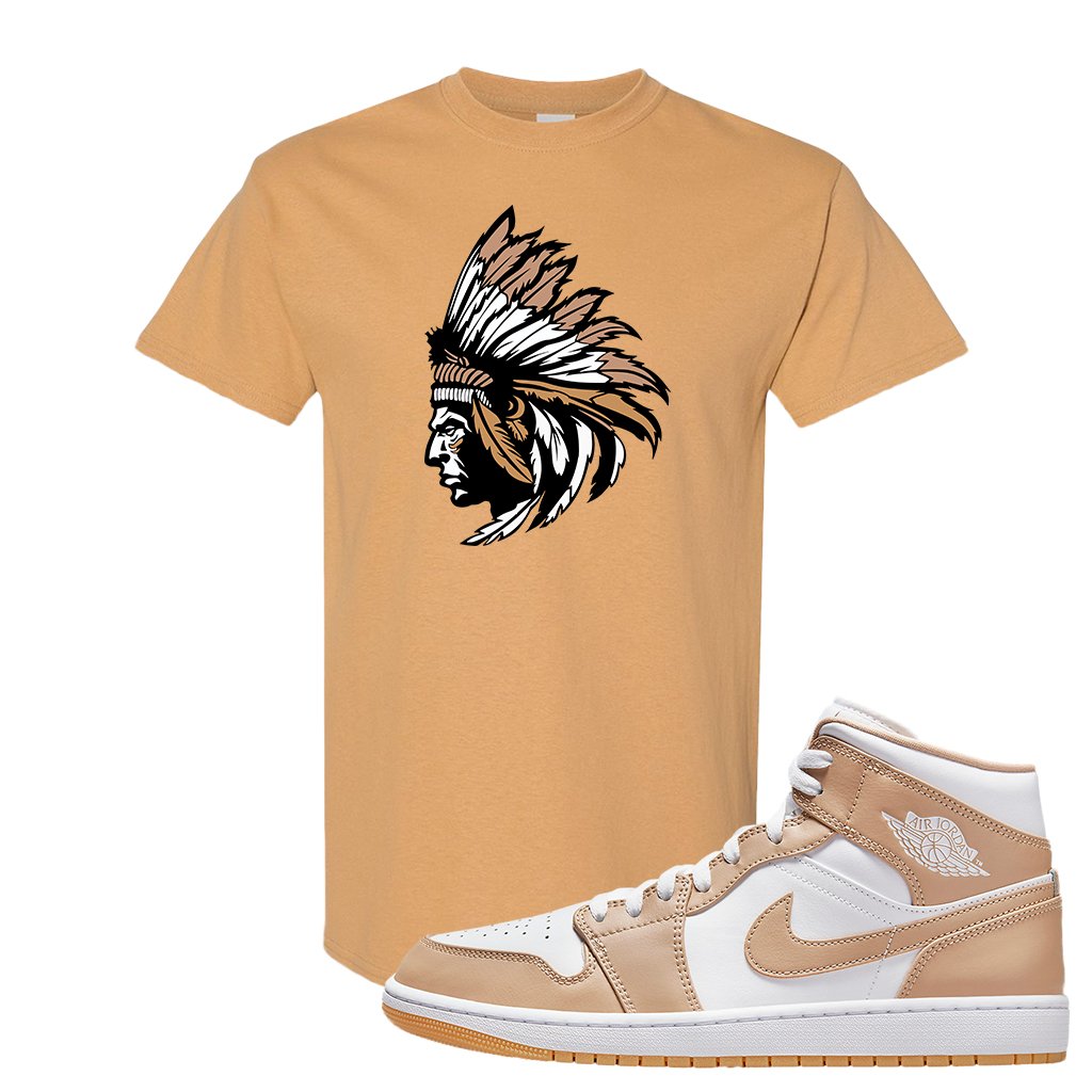 Air Jordan 1 Mid Tan Leather T Shirt | Indian Chief, Old Gold