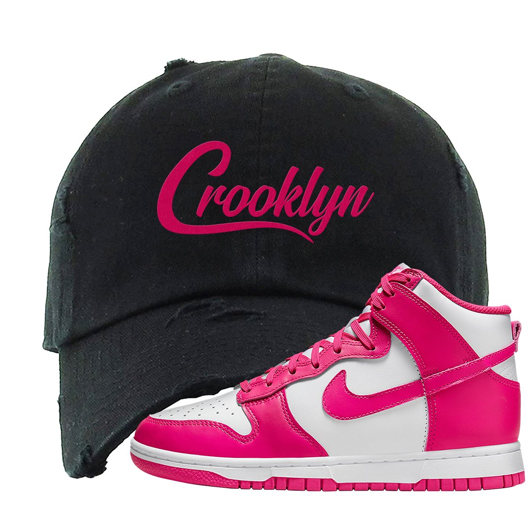 Pink Prime High Dunks Distressed Dad Hat | Crooklyn, Black