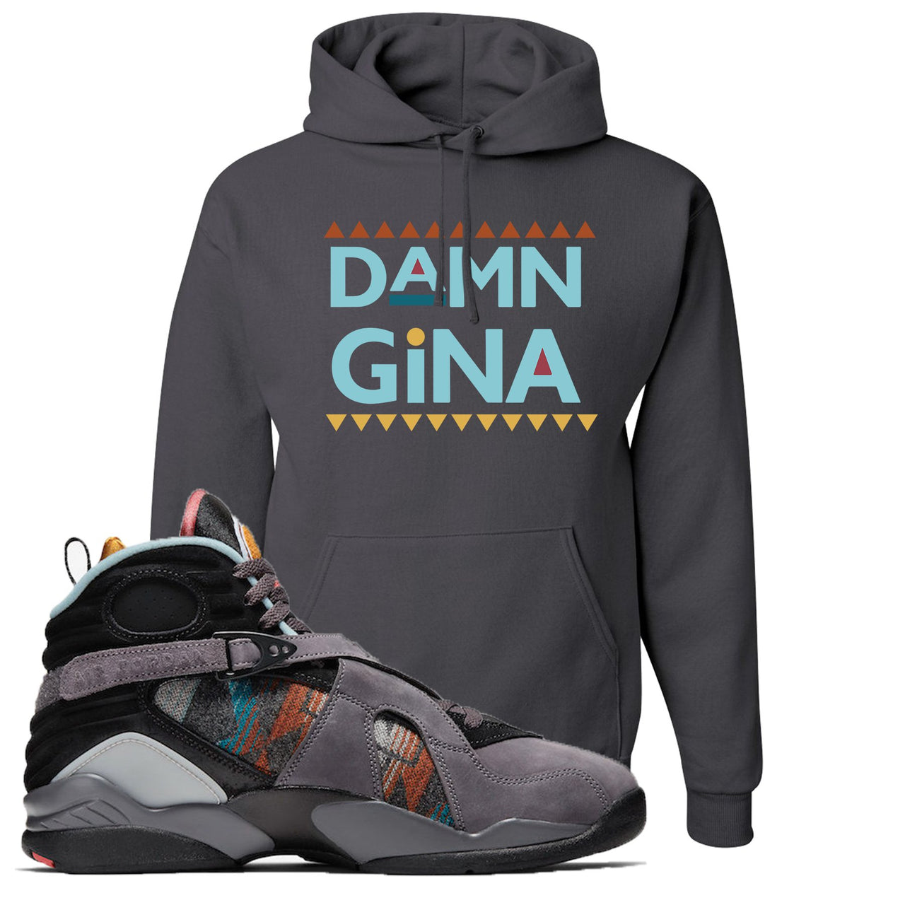 Jordan 8 N7 Pendleton Damn Gina Charcoal Gray Sneaker Hook Up Pullover Hoodie