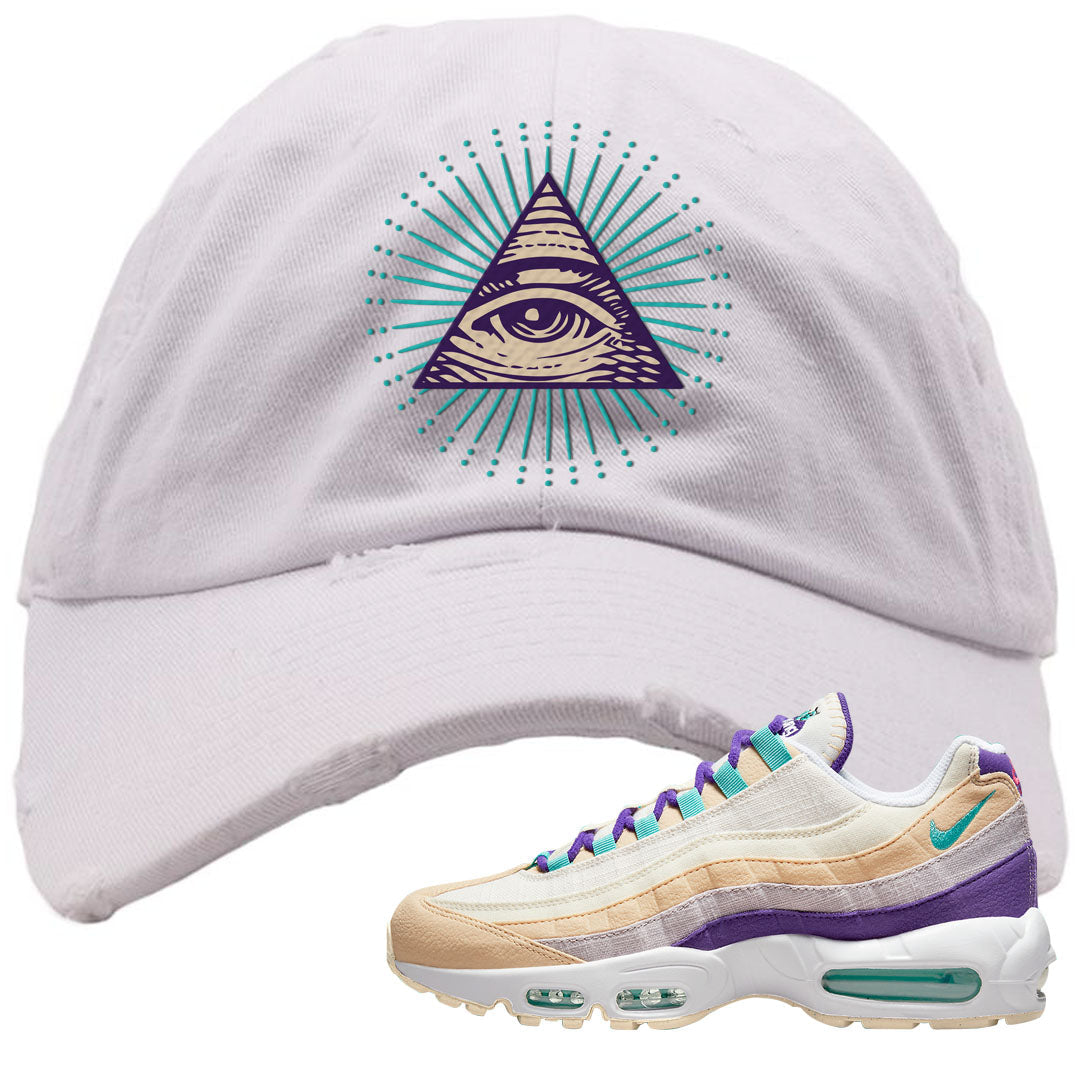 Sprung Natural Purple 95s Distressed Dad Hat | All Seeing Eye, White