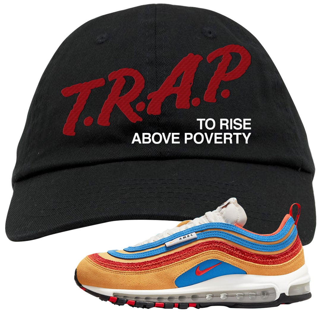 Tan AMRC 97s Dad Hat | Trap To Rise Above Poverty, Black