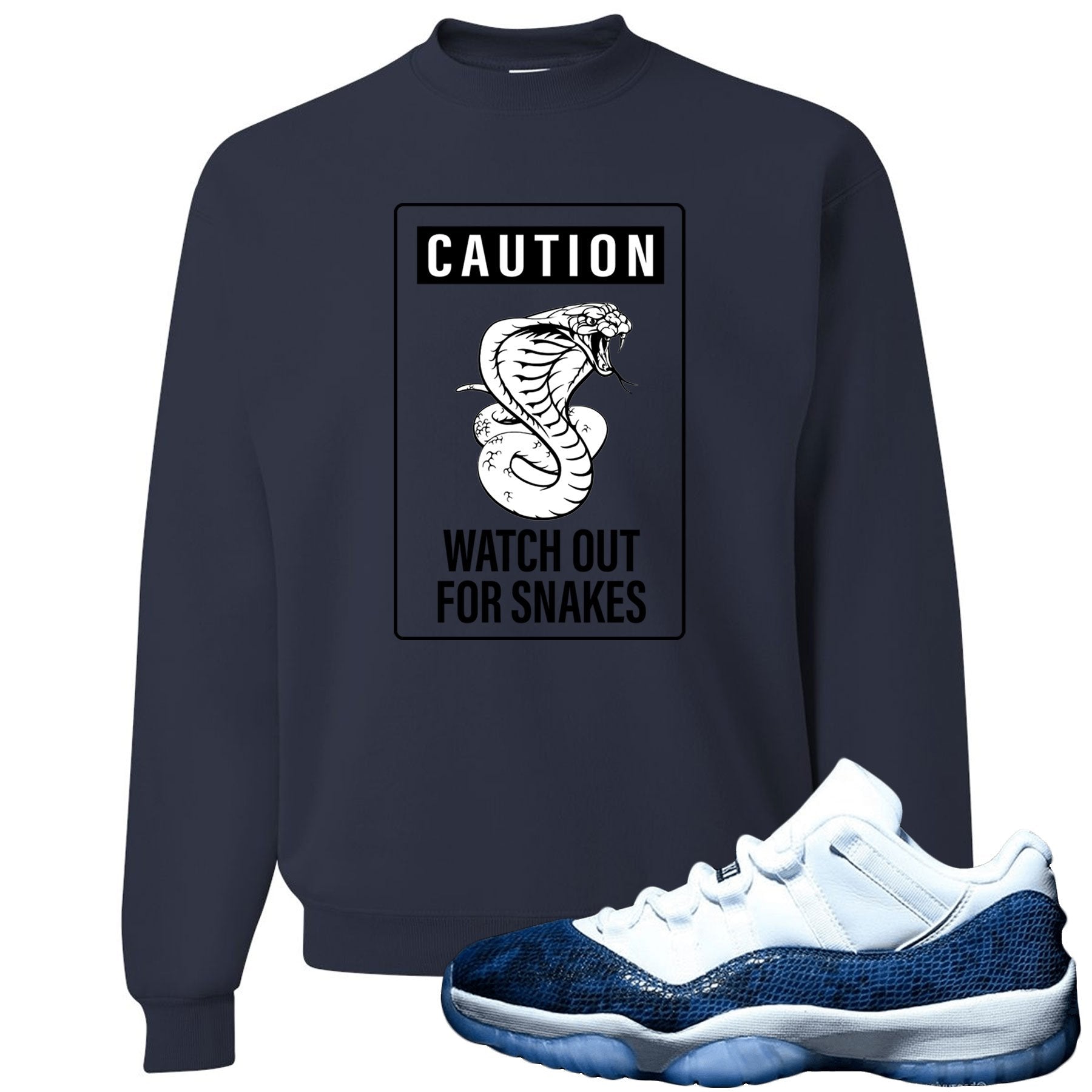 Snakeskin Low Blue 11s Crewneck Sweater | Caution of Snake, Navy Blue