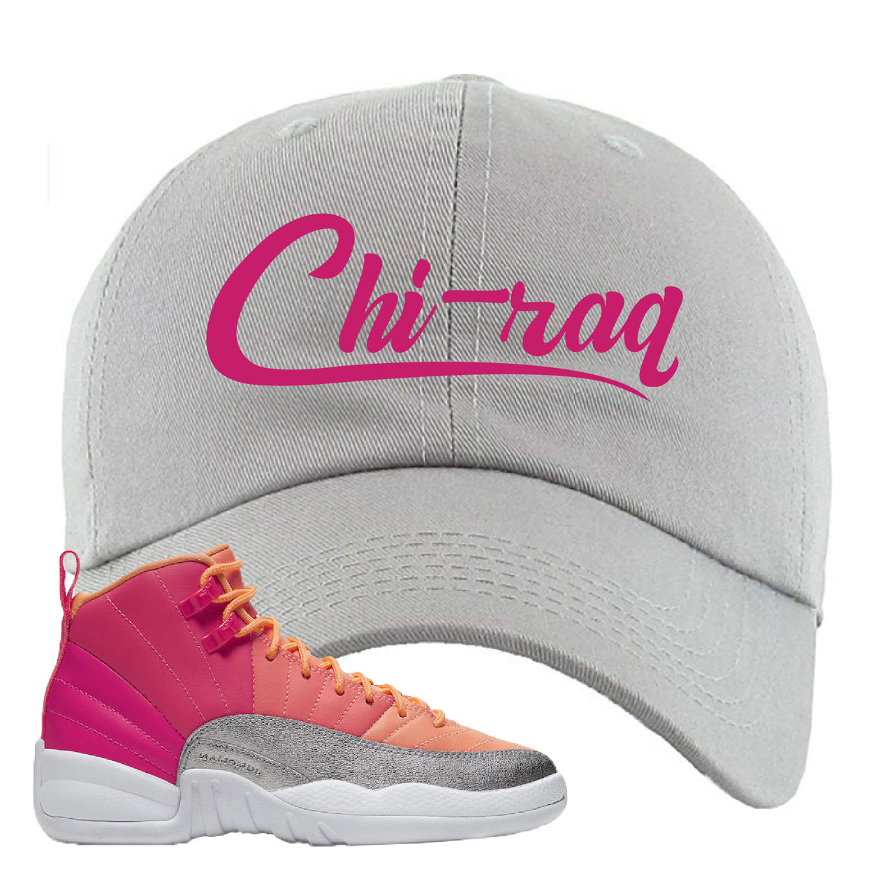 Air Jordan 12 GS Hot Punch Chiraq Light Gray Sneaker Matching Dad Hat