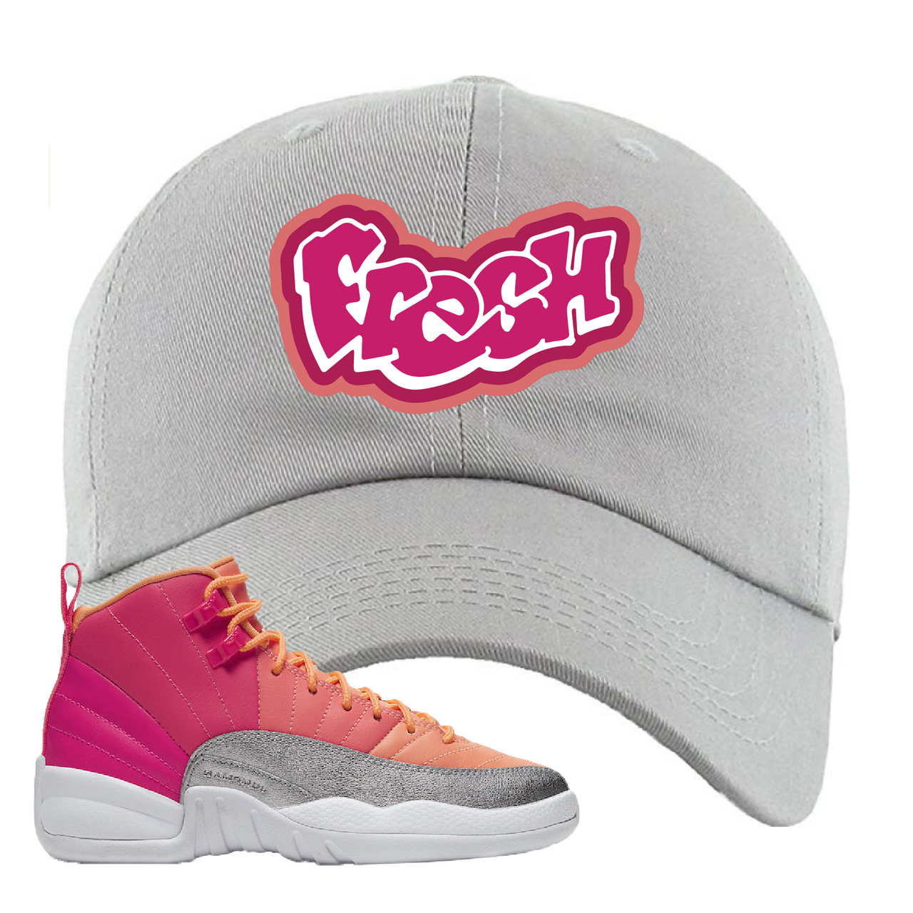 Air Jordan 12 GS Hot Punch Fresh Light Gray Sneaker Matching Dad Hat