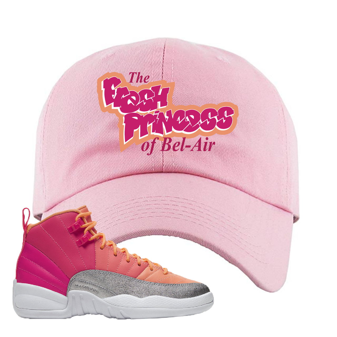 Air Jordan 12 GS Hot Punch Fresh Princess of Bel Air Light Pink Sneaker Matching Dad Hat