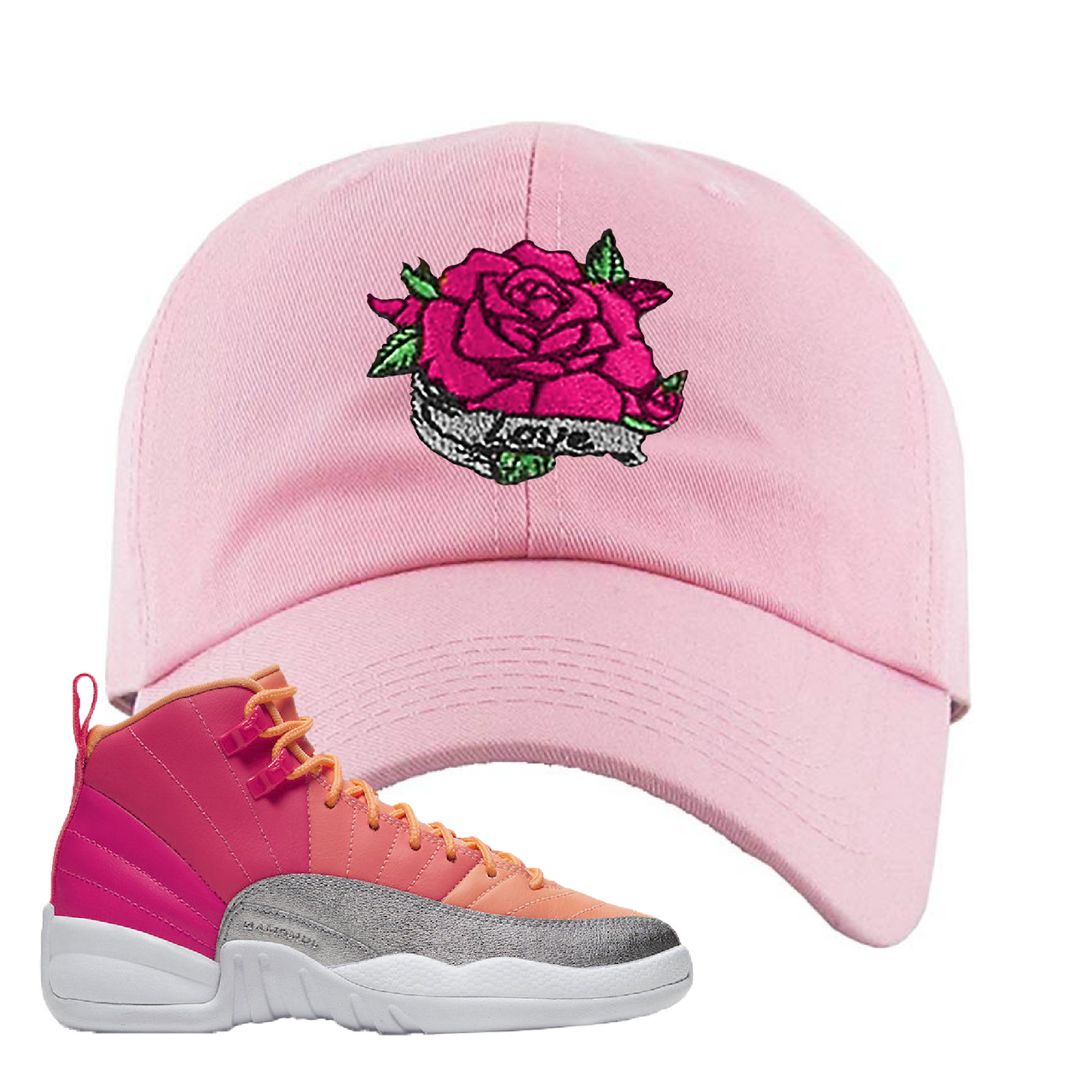 Air Jordan 12 GS Hot Punch Rose Love Light Pink Sneaker Matching Dad Hat