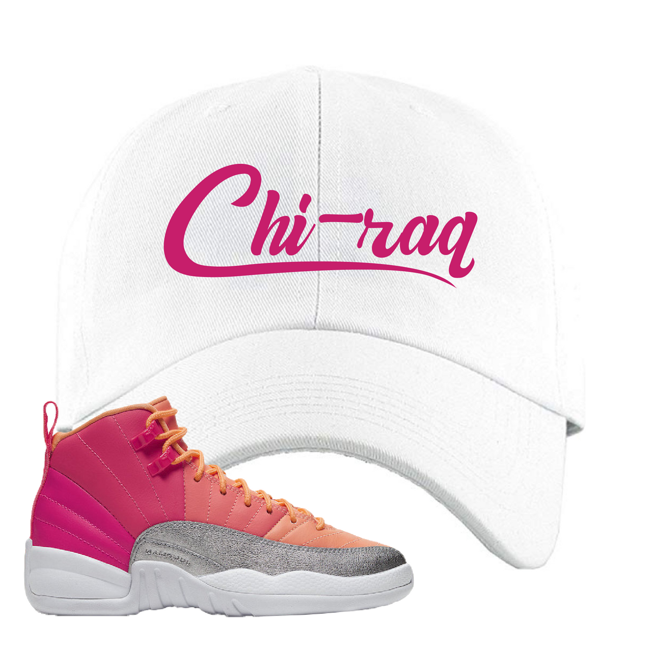 Air Jordan 12 GS Hot Punch Chiraq White Sneaker Matching Dad Hat