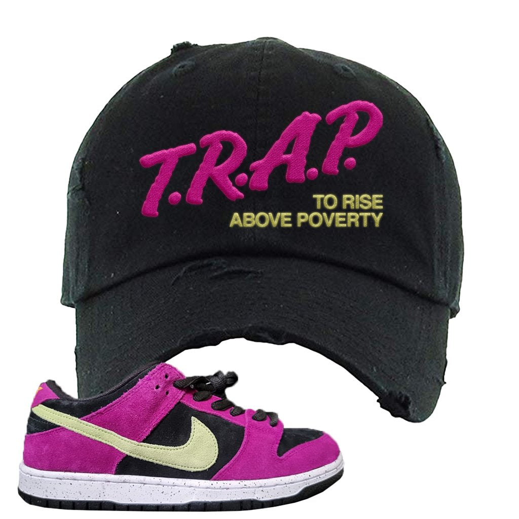 ACG Terra Low Dunks Distressed Dad Hat | Trap To Rise Above Poverty, Black