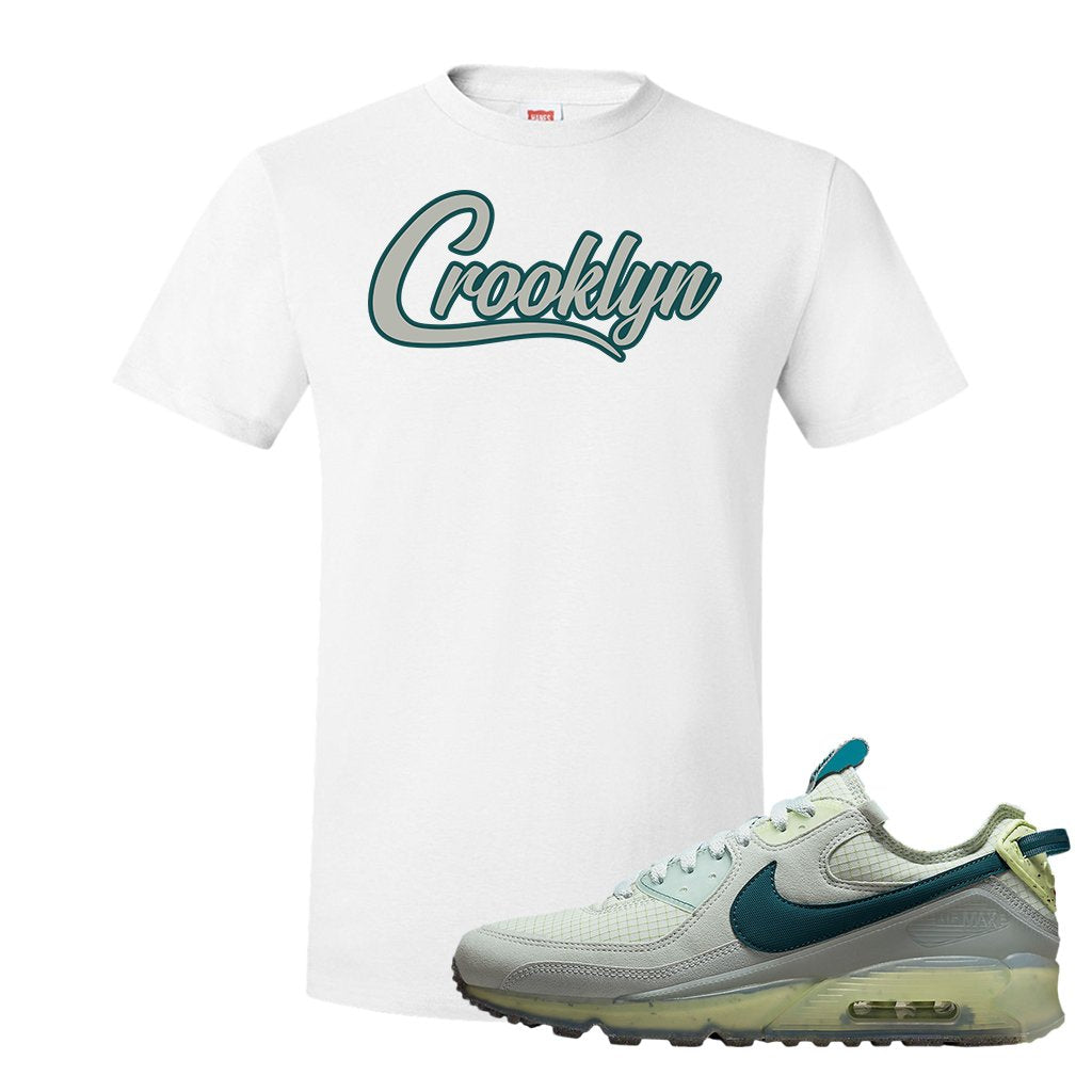 Seafoam Dark Teal Green 90s T Shirt | Crooklyn, White
