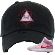 Valentine's Day Mid 1s Distressed Dad Hat | All Seeing Eye, Black